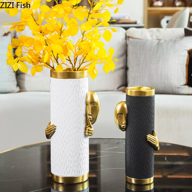 

Креативная полимерная ваза, Абстрактные Художественные украшения с золотым лицом, бесшумные современные украшения для дома, аксессуары дл...