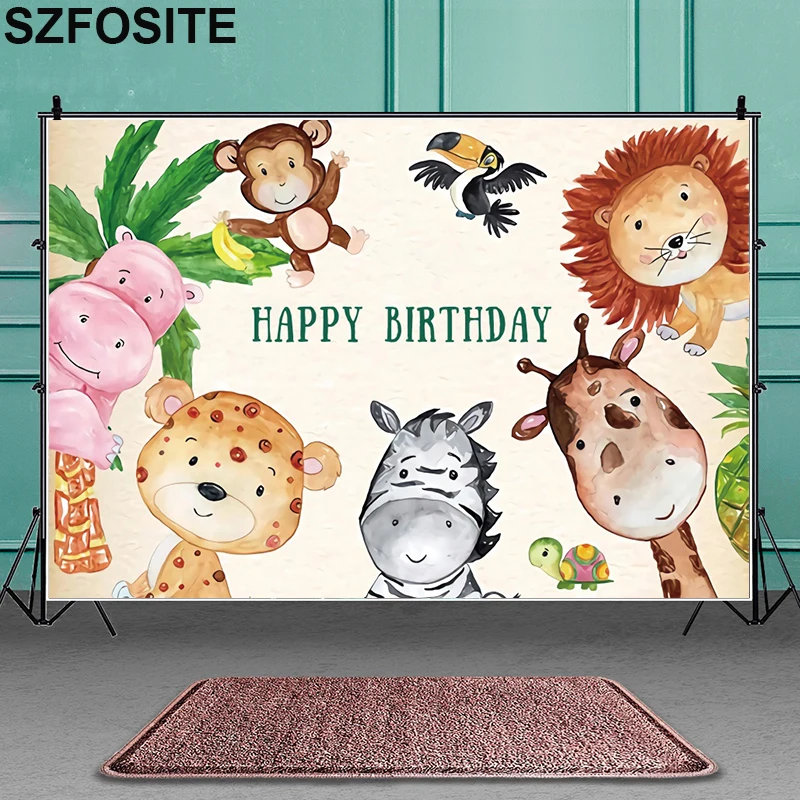 

Сафари зоопарк Лев Зебра животное под кокосовым деревом Фотофон для детской вечевечерние НКИ