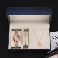 brand new womens watch gift box set series high quality electroplated watch zircon diamond set necklace his and hers