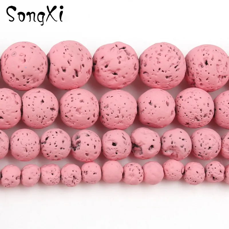 Натуральный розовый камень лавы вулканический Круглые бусины для браслета