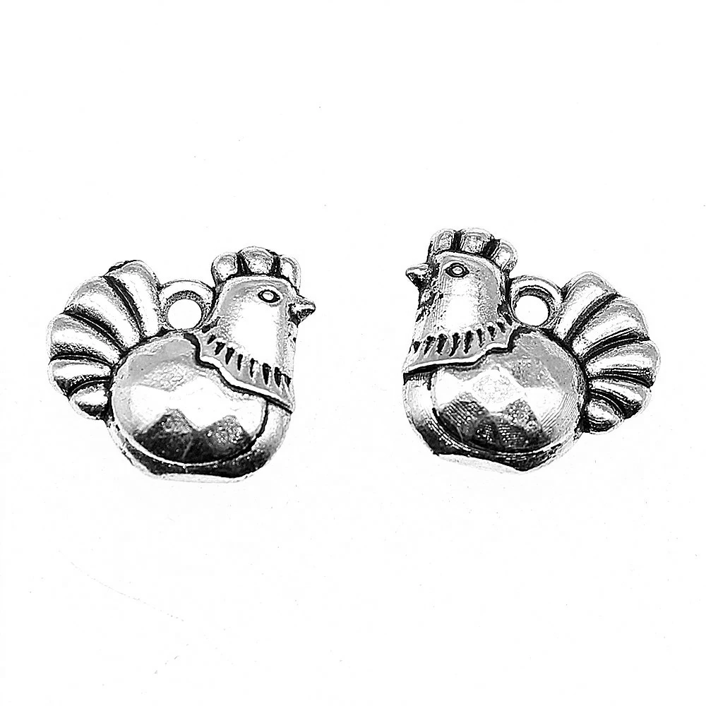 10 шт. брелки курица Подвески для изготовления ювелирных изделий античное серебро