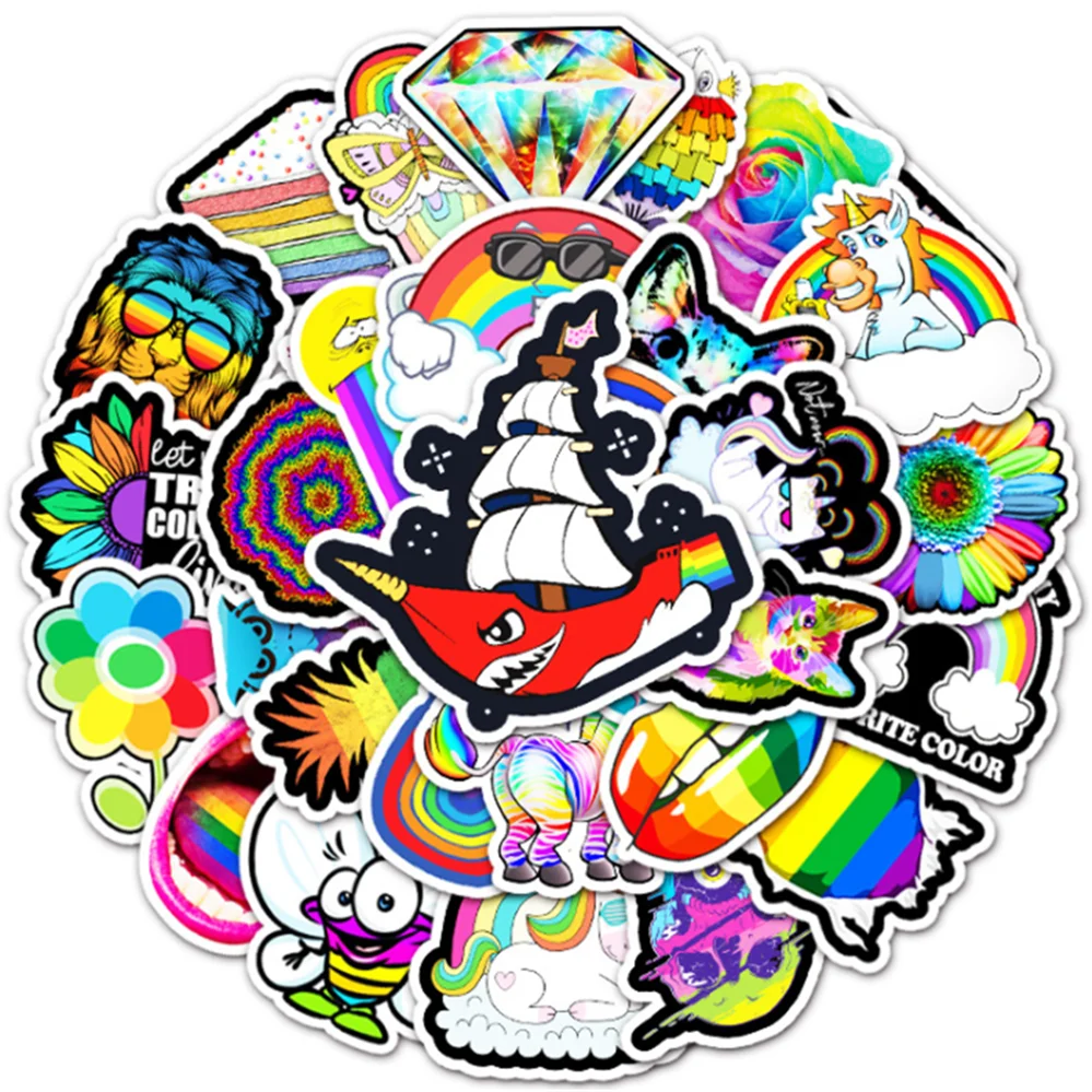 

10/30/50PCS Cartoon Color Rainbow Series Graffiti Decoration Suitcase Laptop Guitar Waterproof Sticker Toy Wholesale