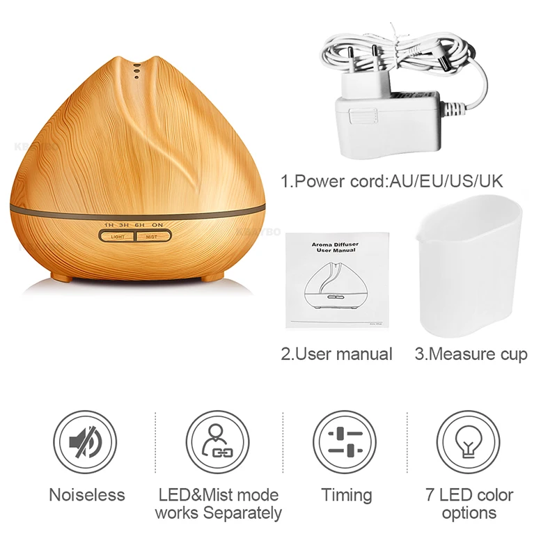 

LED Lights for Office Home Bedroom400ml Aroma Essential Oil Diffuser Ultrasonic Air Humidifier purifier with Wood Grain