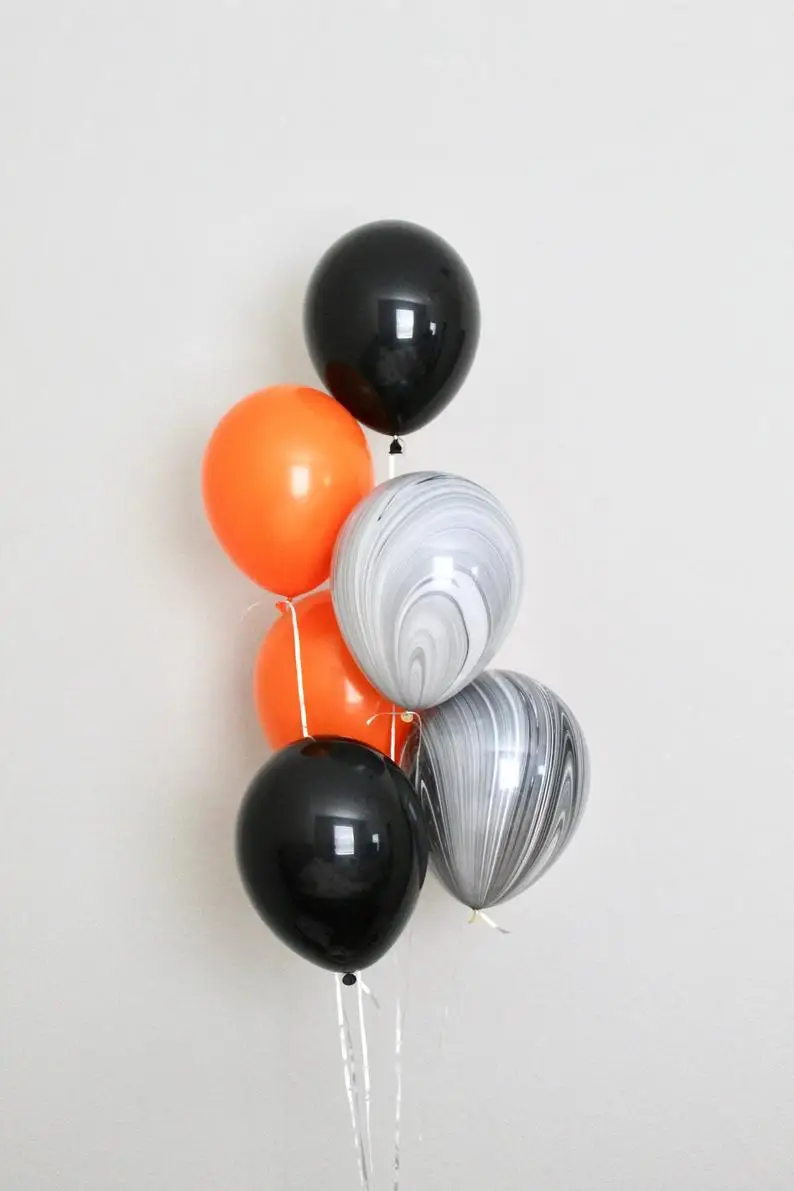 

10pcs Black Orange Round Inflatable Latex Balloon Black Marble Agate Ballons For DIY Wedding Birthday Halloween Party Decoration