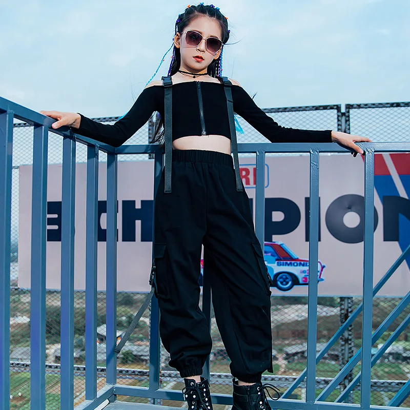 Детский костюм в стиле хип хоп черная уличная танцевальная одежда модная с