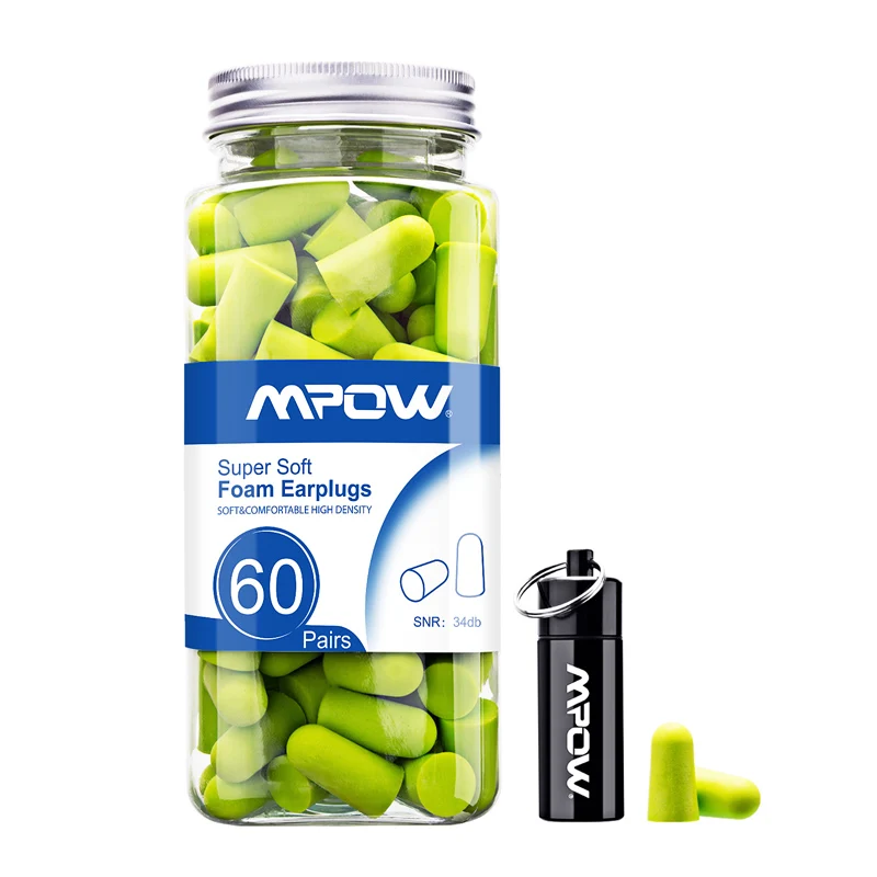 Green Mpow HP055 60 пар поролоновые беруши шумоизоляция/фильтр для защиты слуха NRR 32 дБ шумоподавление с чехол для переноски для сна - Цвет: Green