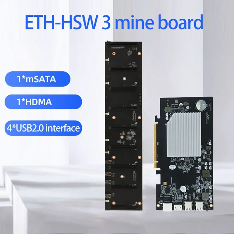 ETH-HSW3 BTC Mining Motherboard with 128G SSD+8X8 Pin to 8 Power Cords Card PCIE X16 Graphics Slot 67mm MSATA Set | Компьютеры и офис