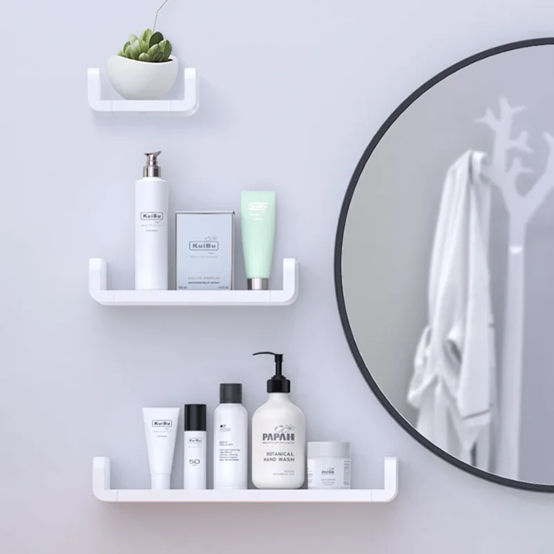 

Adhesive Bathroom Shelf No Drilling Shower Caddy Rack Removable Plastic Over Sink Decor Shelf Living Room Kitchen Wall Organizer