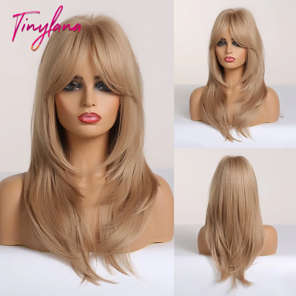 

Крошечные синтетические парики Лана Омбре коричневые блонд прямые парики средней длины Многослойные парики с челкой для женщин африкански...