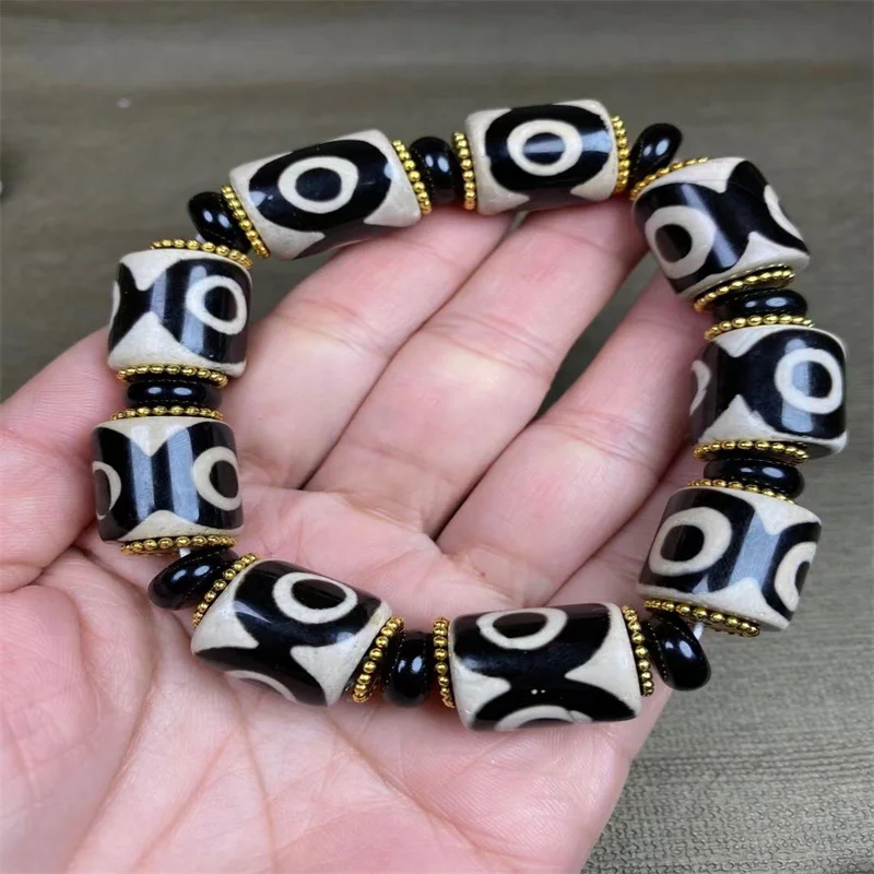 

Лидер продаж, натуральный резанный вручную браслет из тибетского агата с тремя элементами, модные ювелирные изделия, браслеты для мужчин и ...