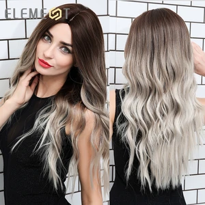 Парики из длинных волнистых волос, пепельно-коричневого цвета, с эффектом омбре, для косплея