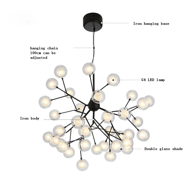 

New Modern LED Firefly Sputnik Chandelier Light Stylish Tree Branch Chandelier Lamp G4 LED Bulbs Included Clear Glass Iron AC