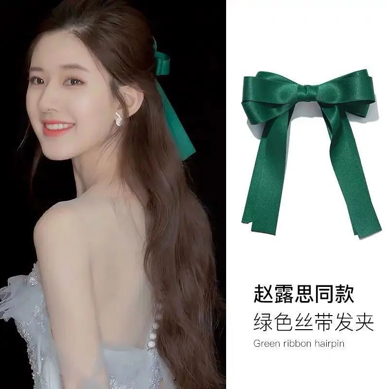 

10pcs Girl Retro Red Bowknot Spring Clip Barrette Female Stars Same Style Bow Hairpin Women Tie Ponytail Holder Hair Accessories