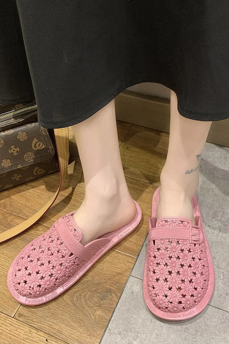 

Outer wear Baotou half slippers female 2021 summer new flat bottom no heel lazy hole shoes home indoor slippers