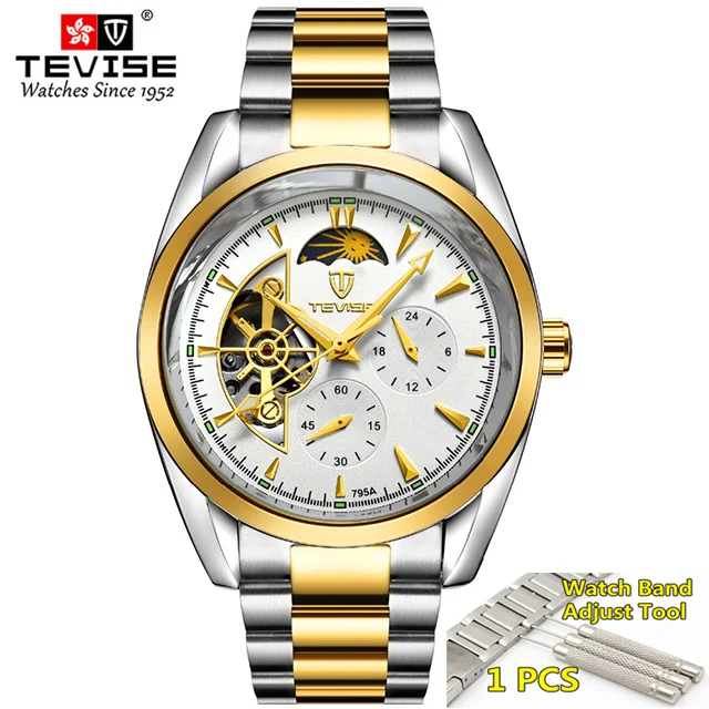 white gold TEVISE автоматические часы Tourbillon механические часы мужские часы деловые наручные часы Мужские часы со скелетом montre homme - Цвет: white gold