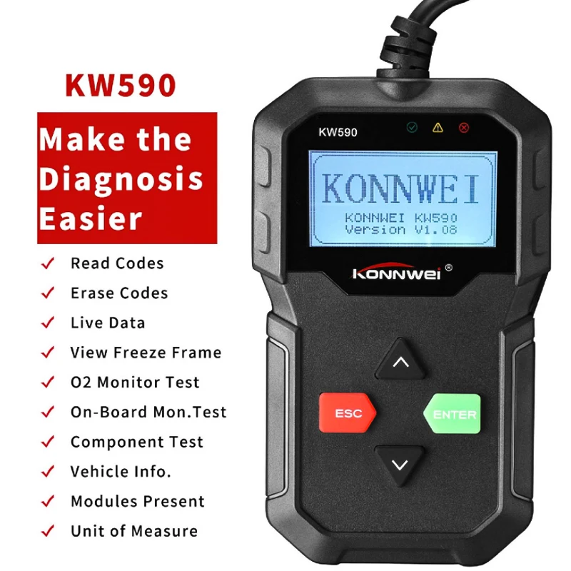 2019 диагностический инструмент KONNWEI KW590 автомобильный считыватель кодов OBD2 сканер