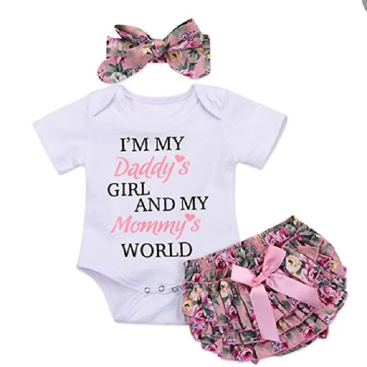 

Newborn Baby Girl Daddys Girls Top Romper and Floral Short Pants Outfit Clothes sweet and lovely summer Infant Girls Clothing