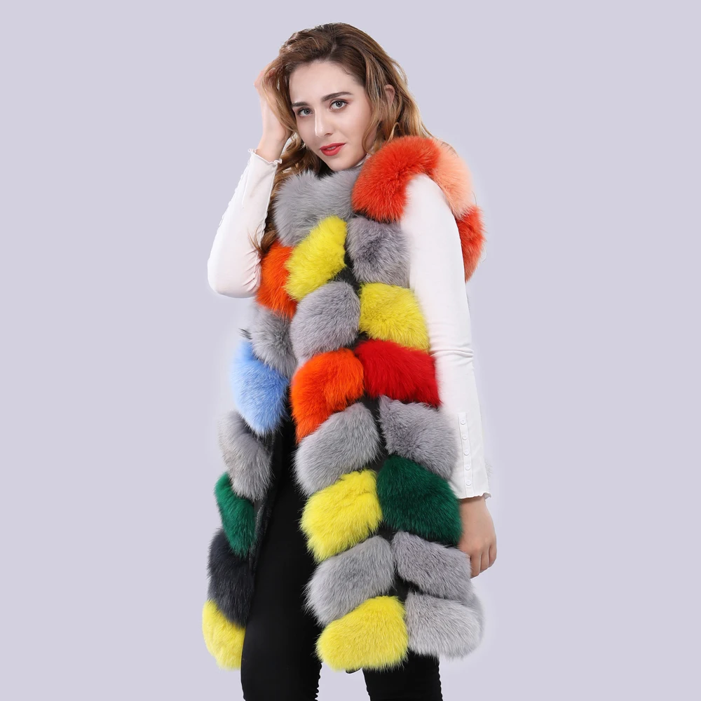 Жилет из лисьего меха жилет натурального Лисьего пальто длиной 85 см зимняя