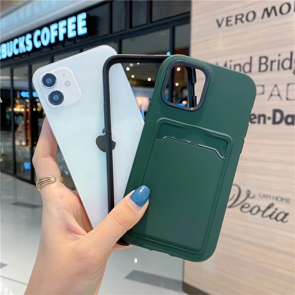 Мягкий силиконовый чехол для iPhone 11 12 13 Pro Max XS X XR 7 8 Plus 2 в 1 с держателем карт |