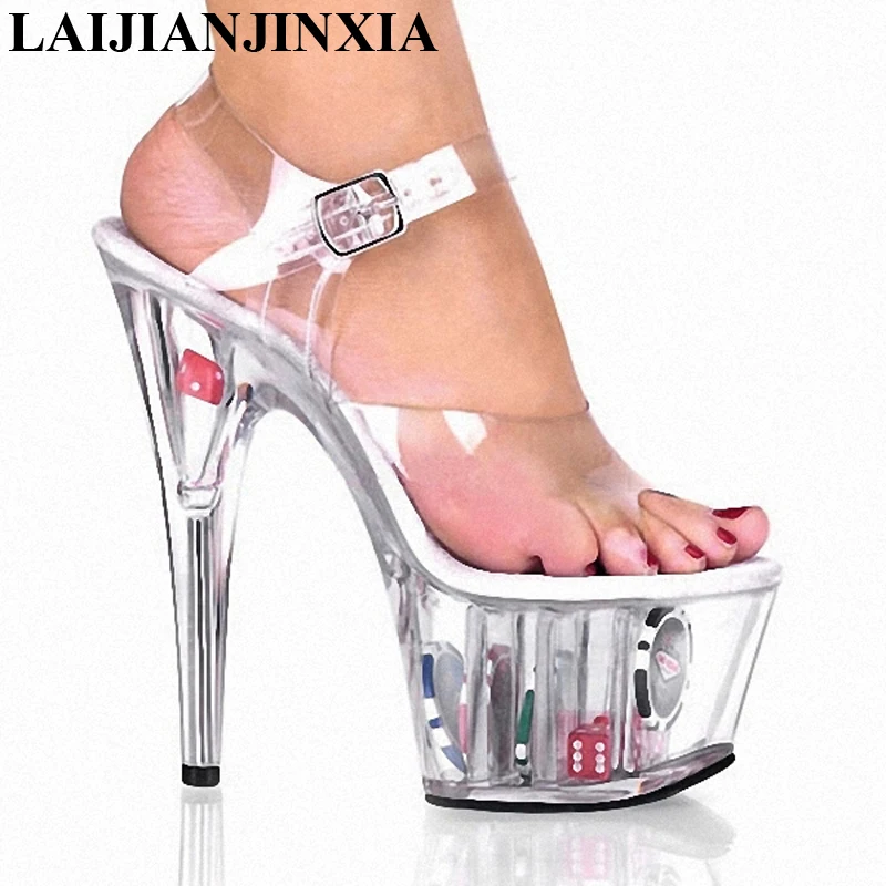 

New European and American wind crystal sandals, tide female shoes clubs appeal, red bride shoes show 15 cm Dance Shoes