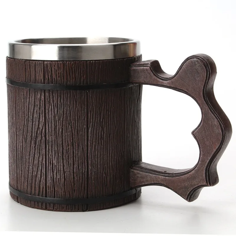 

Hot Creative Simulation Wooden Barrel Cup Resin Stainless Steel Liner Mug Retro Water Mug Beer Coffee Cup Breakfast Milk Cup