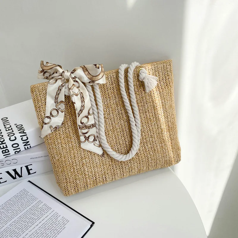 

Повседневные женские сумки-тоуты 2021, женские сумки-шопперы, пляжные соломенные тканые вместительные сумки, женские модные Универсальные до...