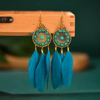 summer bohemian pink feather earrings for women vintage dream catcher hollow alloy earrings brincos indian jewelry