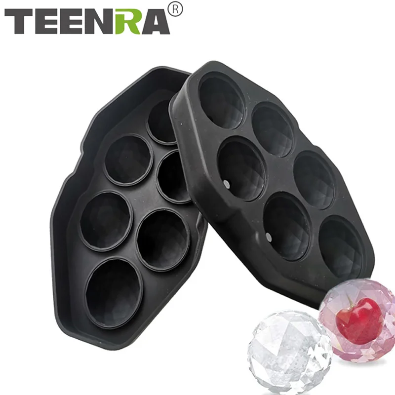 

TEENRA 6 Cavity Ball Sphere Ice Trays Maker Silicone Diamond Ice Cube Mold Chocolate Soap Tray Mold Round Ice Cream Kitchen Tool