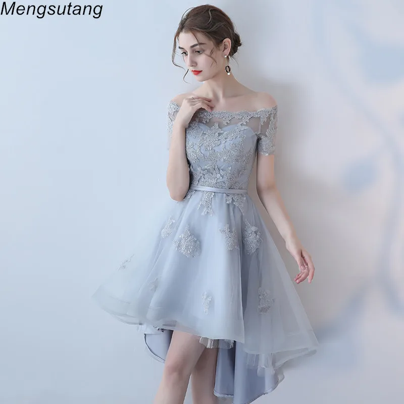 Женское вечернее платье с вырезом лодочкой короткое спереди и длинное сзади