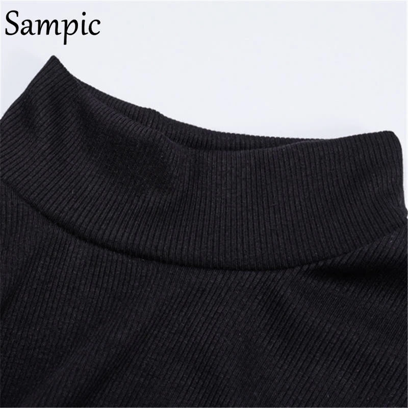 

Sampic woman slim turtleneck mesh long sleeve bodysuit rompers tops transparent sexy solid black white bodysuit autumn 2019