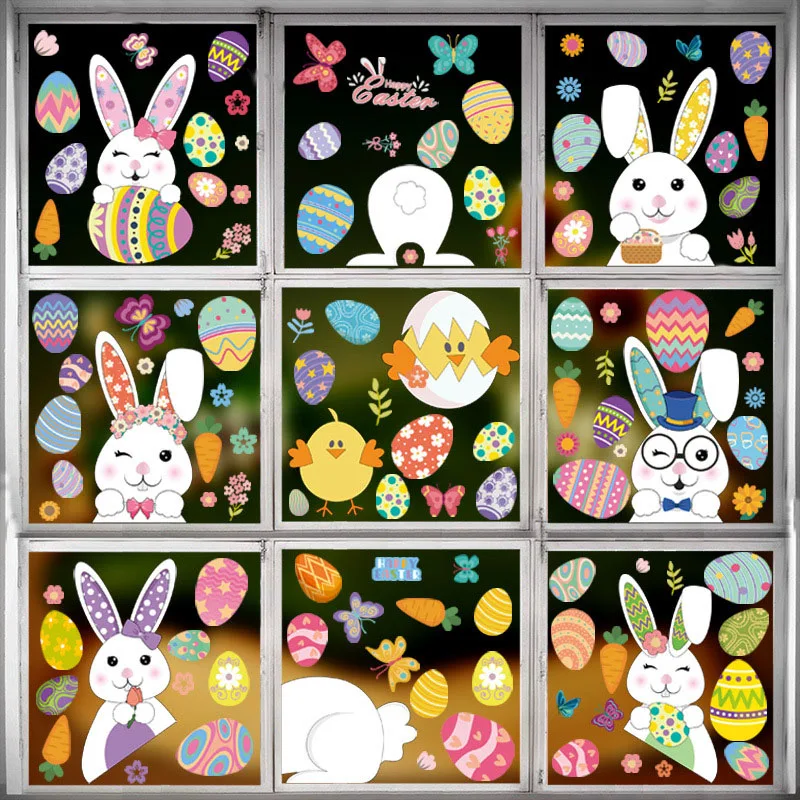

Easter Wall Stickers Happy Easter Day Home Decor Cartoon Bunny Window Sticker Easter Eggs Decoration Glass Decals Murals