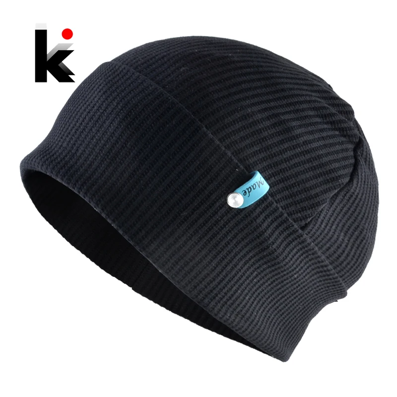 Унисекс бини женские осенние одноцветные шапки для мужчин Вязаная Лыжная шапка