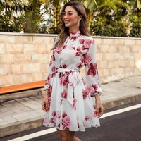 tosheiny casual floral print long sleeve turtleneck chiffon party short mini beach dress for women m0570 3