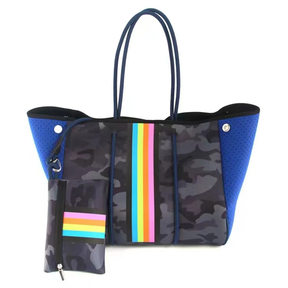 

Fashion Women Summer Casual Beach Totes Ladies Breathable Straw Designer Camouflage Logo Custom Neoprene Beach Bags