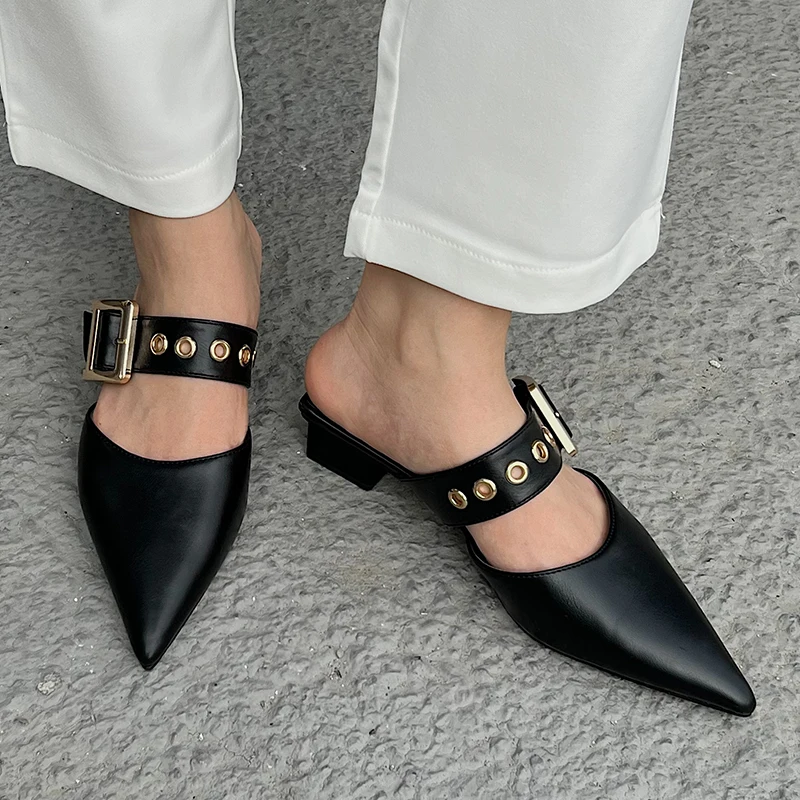 

Мюли женские на квадратном каблуке, сланцы, заостренный носок, Повседневная Уличная обувь, модные сандалии, туфли-лодочки, весна