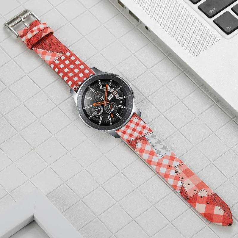 

22mm huawei watch gt 2 strap for Samsung Galaxy watch 46mm gear S3 Frontier band amazfit GTR 47mm printing leather bracelet