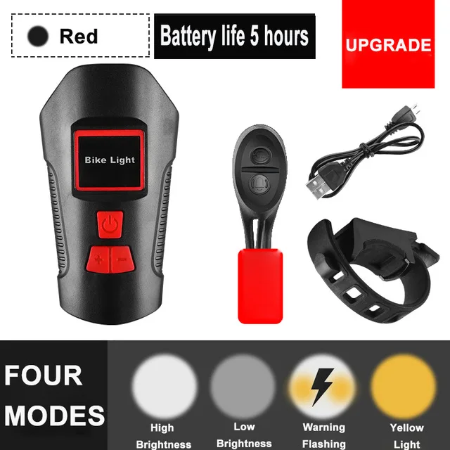 Upgrade Red 3 в 1 светильник для горного велосипеда с зарядкой от usb, велосипедный передний светильник, светильник-вспышка на руль, велосипедный головной светильник, измеритель скорости, ЖК-экран - Цвет: Upgrade Red