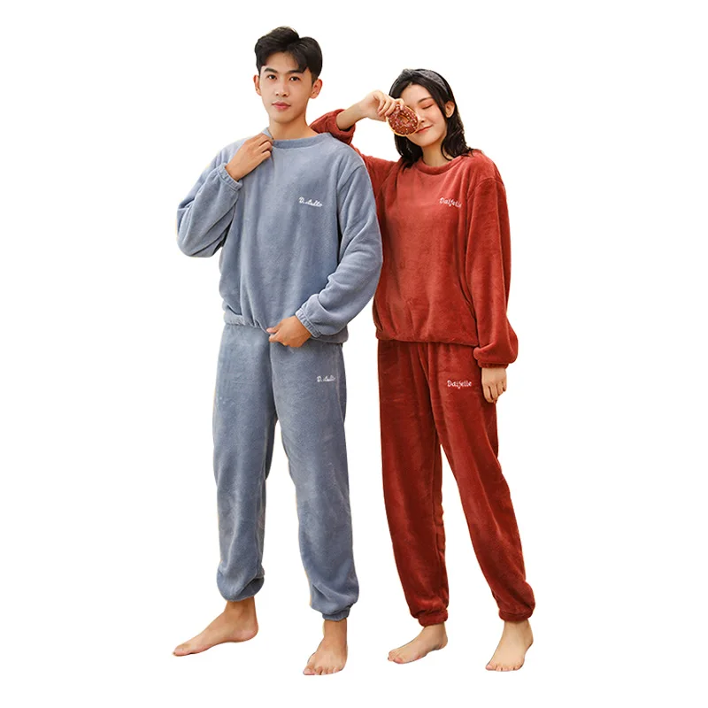 

Pajamas For Couples Set Thick Warm Coral Fleece Homewear Winter Lounge Men's Clothing Soft Loose Pajamas Women Home Clothes Suit