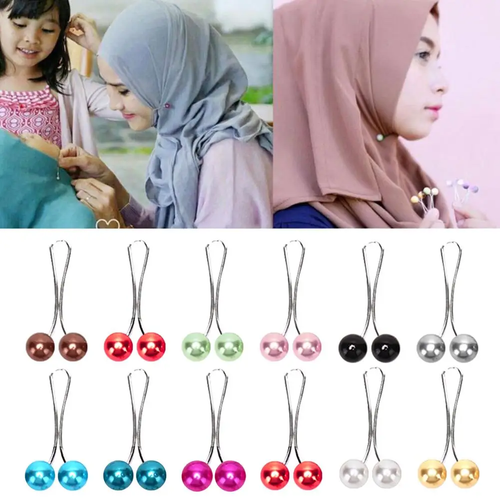 

12pcs Lady Muslim Scarf Hijab Clips Pearl Scarf Brooch Pin Shawl Scarf Head Scarf Holder Scarf Accessories U-Shaped Pin Clip