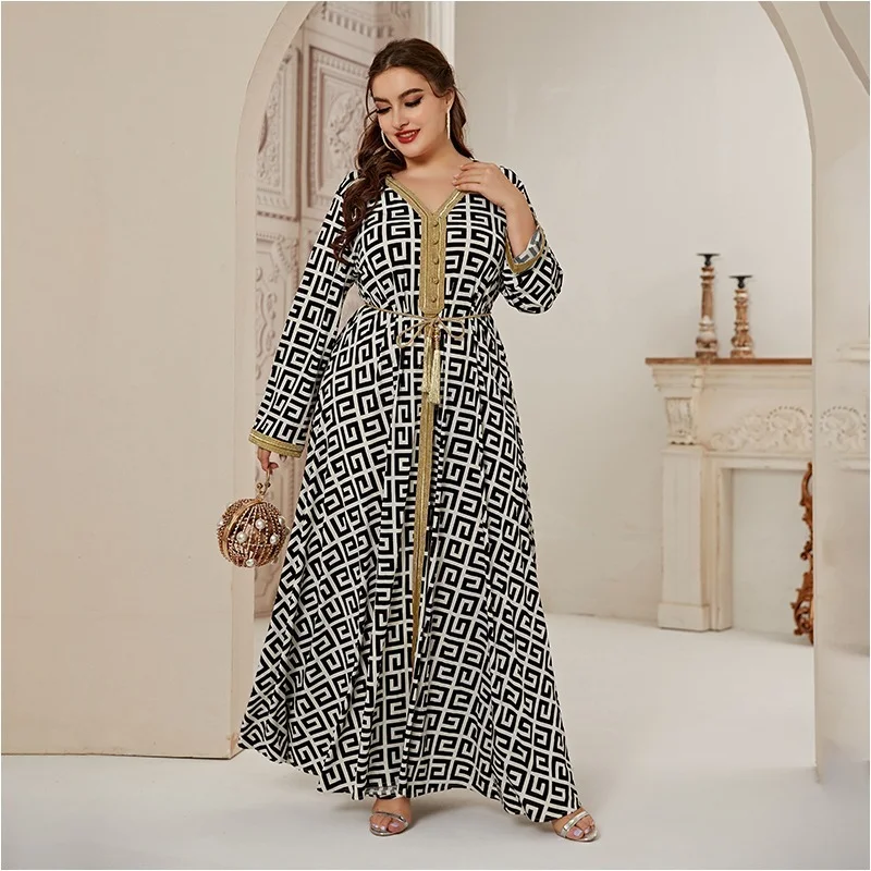 Moroccan Kaftan Muslim Dubai Abaya Turkey Long Dresses Large Plus Size Fashion Elegant Stitching Ramadan Maxi Dress Sashes | Тематическая