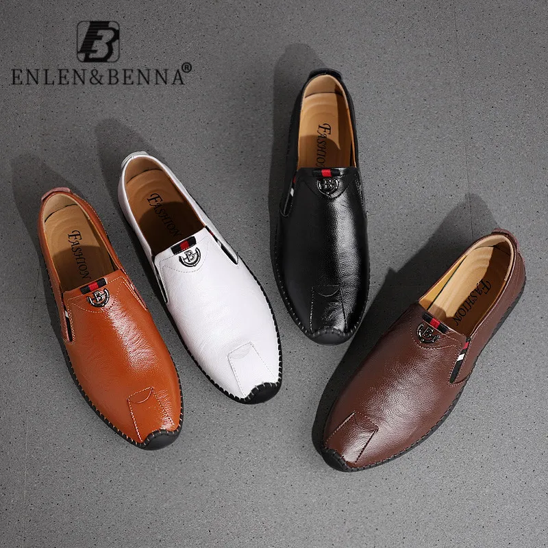 Мужская повседневная обувь из коровьей кожи лоферы без застежки на плоской