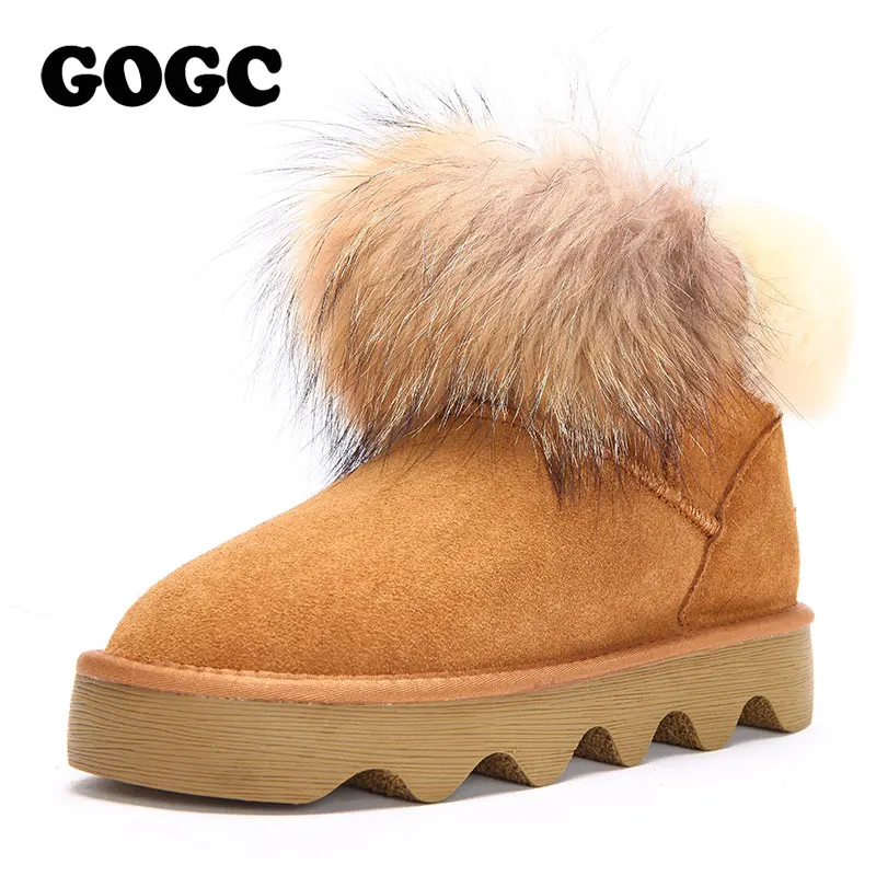 GOGC/женские зимние ботинки из натуральной кожи с мехом Женские на платформе