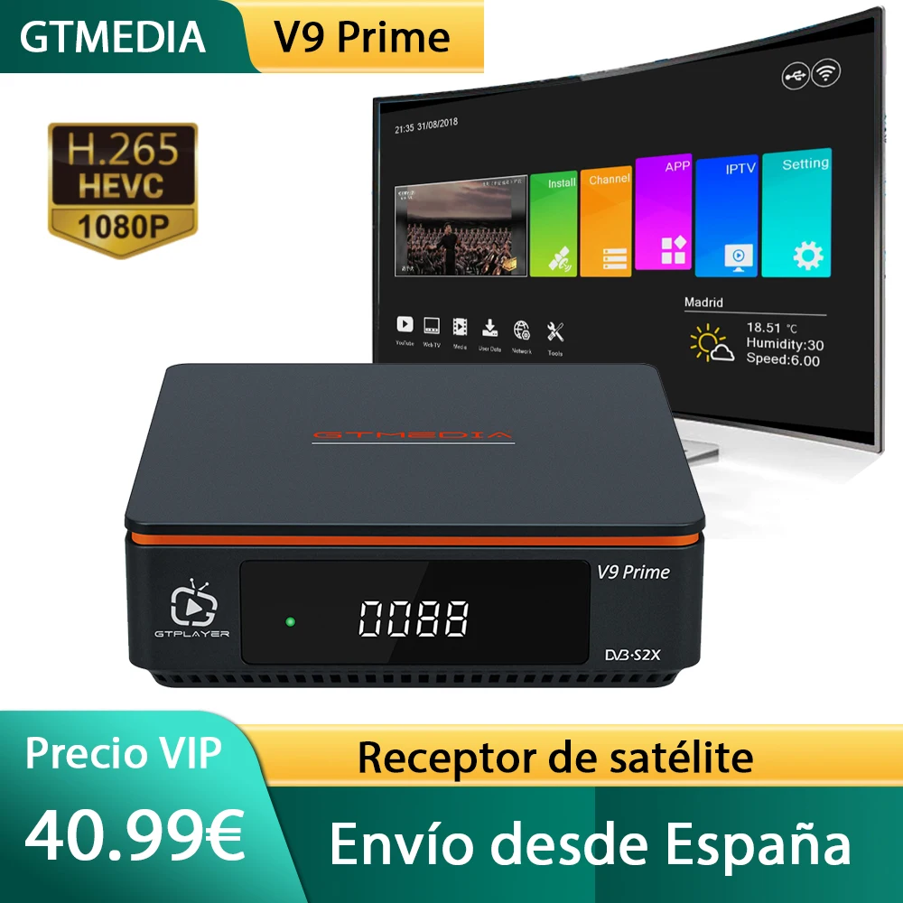 2021 GTMEDIA V9 Prime спутниковый декодер. DVB-S2X цифровой ТВ-тюнер Biss Auto Roll/AVS + VC /ACM CCam M3U CA Card
