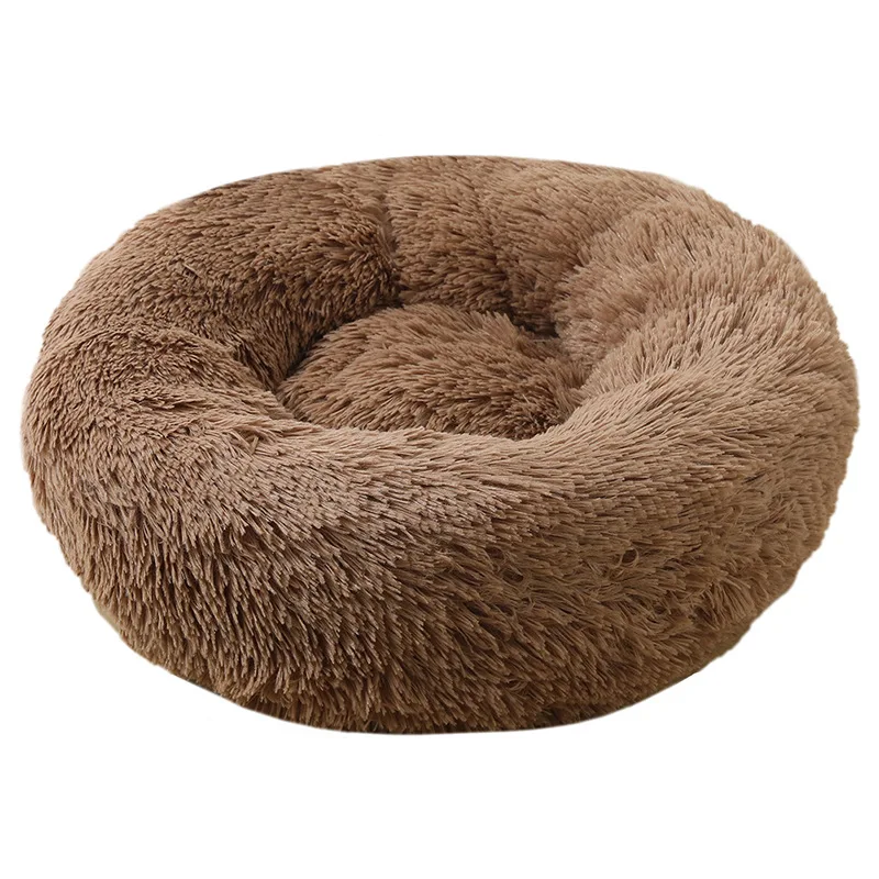 

2021Super Soft Pet Bed Kennel Dog Round Cat Winter Warm Sleeping Bag Long Plush Puppy Cushion Mat Portable Cat Supplies 50/60cm