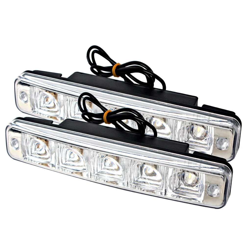 2 Pcs Car DRL Daytime Running Lights 5 LEDs 6000K Super Bright Fog Light Waterproof Daylight Bulb Universal Lamp Car-styling