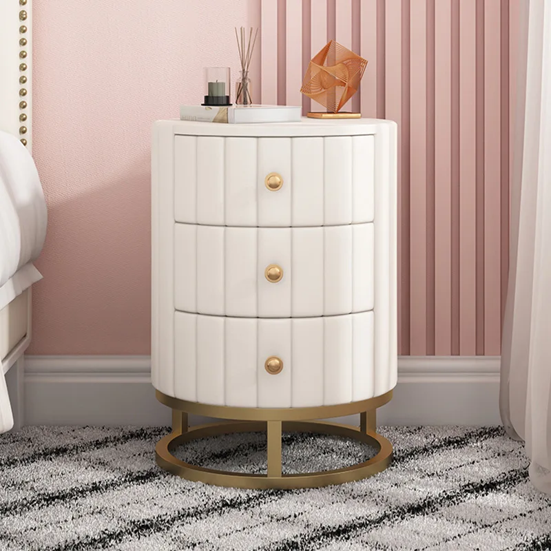 

Роскошный кожаный прикроватный шкаф в скандинавском стиле Светильник спальни, простая современная круглая лампа, вместительный прикроват...