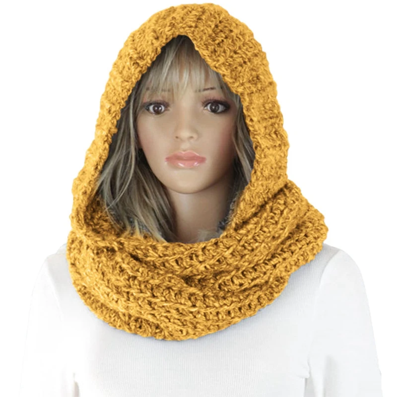 

Women's Hooded Bib Winter Hat Solid Color Wool Knitted Hat Scarf Milliner Women's Warm Beanie