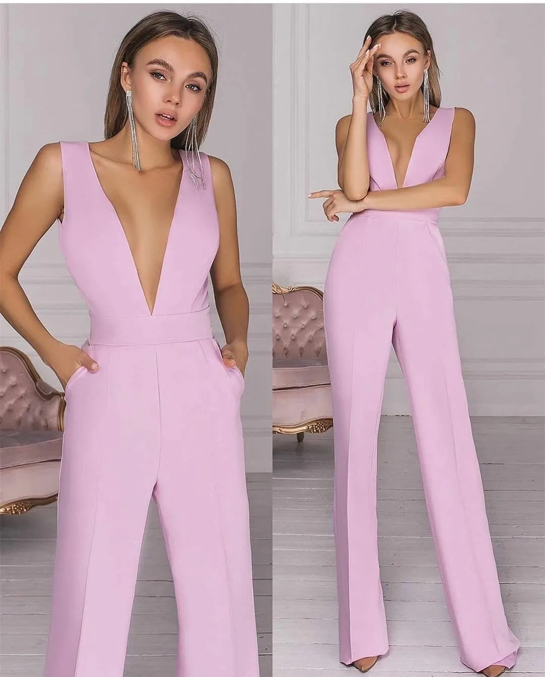 

Женское вечернее платье с глубоким V-образным вырезом