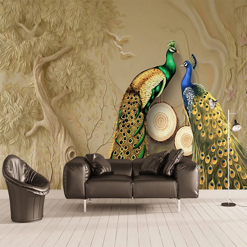 

3D объемный рельефный фон с большим павлиньим деревом, фотообои для гостиной, спальни, кабинета, домашнего декора