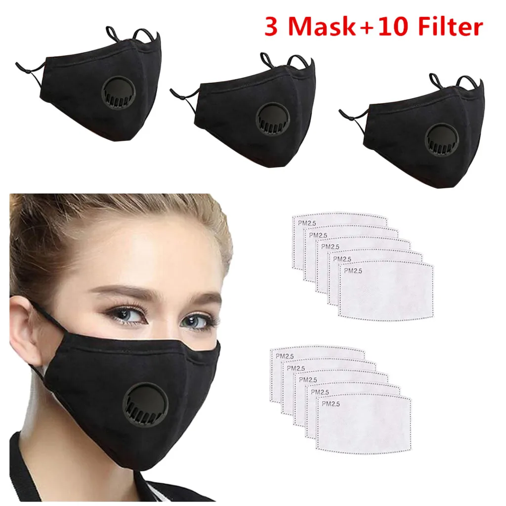 3 шт. модная моющаяся многоразовая маска с фильтром 10 противозагрязняющая для рта